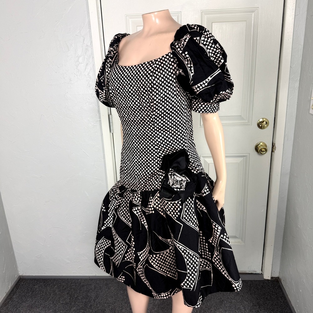 Vintage Victor Costa Neiman Marcus Women's Dress 8 Cotton Puff Sleeve Party F3-3 - Picture 3 of 9